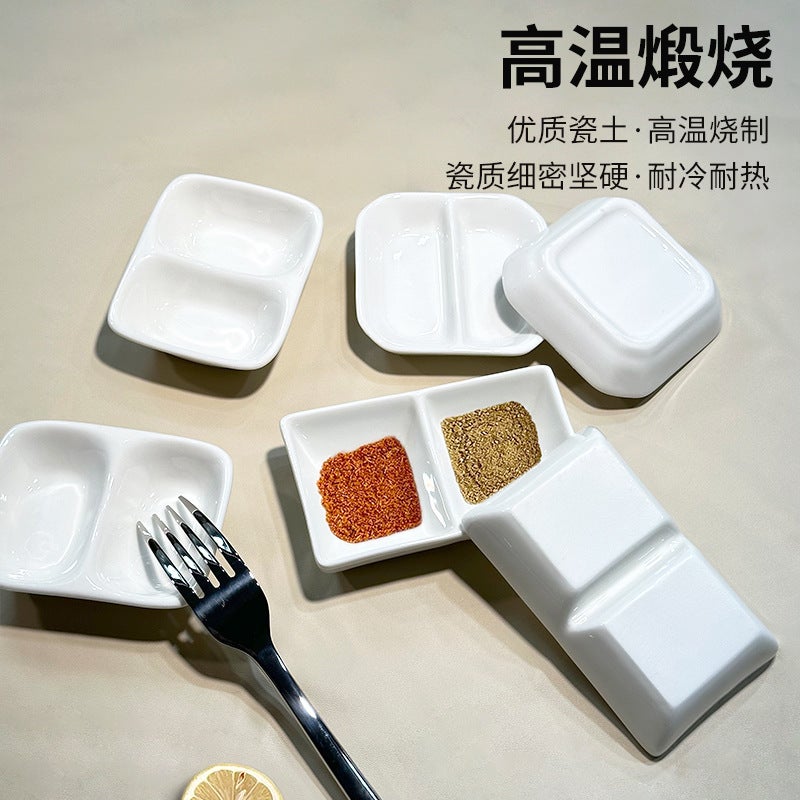 Sauce Dish, Seasoning Dish, Ceramic Small Dish, Condiment Dish, El Tableware, Sauce And Vinegar Dish, Rectangular Dish, Two-Compartment Dish, Divided Dish, Household Use - Image 2